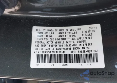 2015 Honda Accord Ex z USA, uszkodzony, nr VIN 1HGCR2F79FA031545